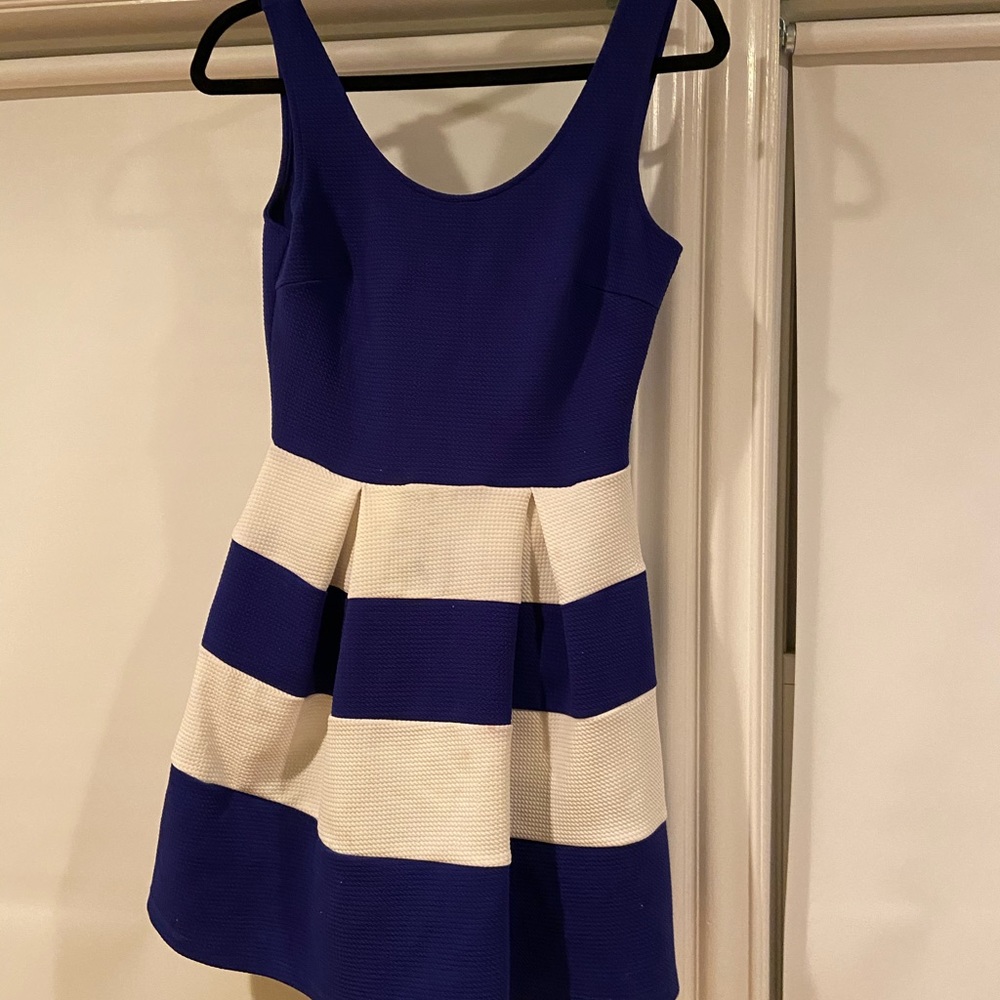 Blue and white stripped mini dress